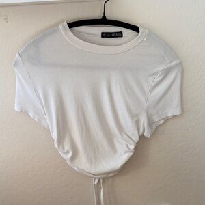 Zaful White Gathered Short Sleeve Top